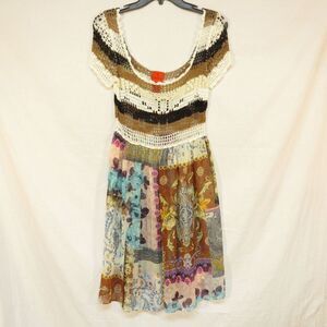 V Cristina Dress Boho Crochet Top Patchwork Sheer Mini Sheer‎ Festival Small